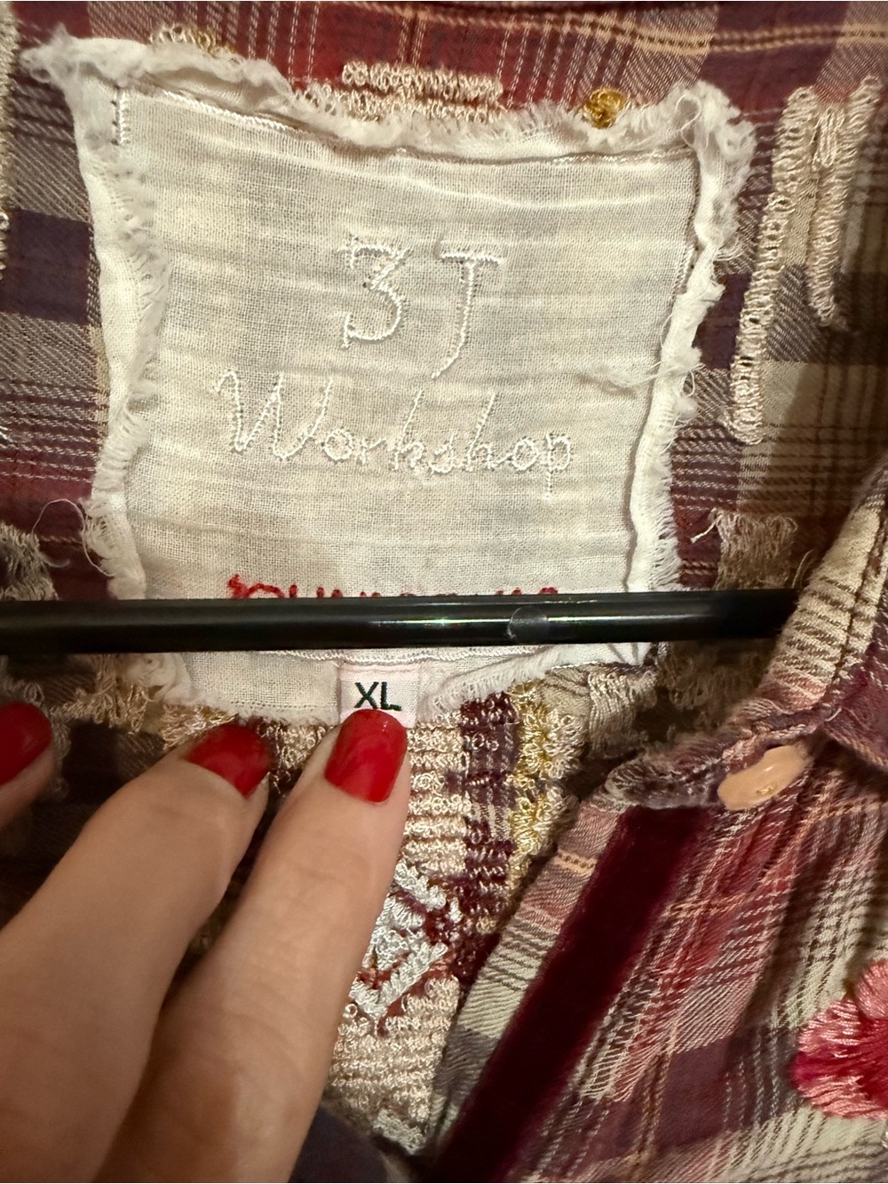Johnny Was 3J Workshop Plaid Button-Up Shirt in Burgundy Mix